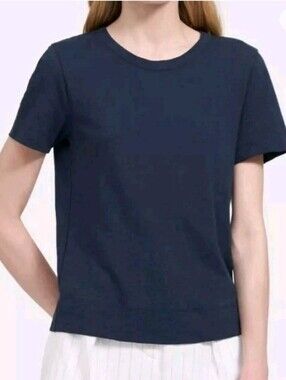 Theory Blue Tilma Sea Club Slub Cotton Short Sleeve Tee Top Shirt